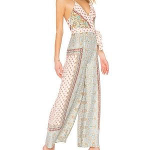 Free people cabbage rose wide leg jumpsuit neutral combo bandana Womens Size 0